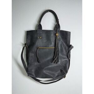 T-Shirt & Jeans Faux Leather Shoulder Bag Tote Gray Tassel Trim